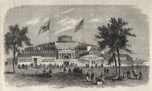 Castle Garden Immigration Centre Depot - Castle Garden emigrant depot - New York State - Emigration Commission Establishment - Engraving in “The Illustrous Universe” of 1869
