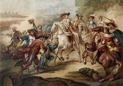 Louis II of Bourbon, Prince of Conde (Bourbon-Conde) (Grand Conde) (1621-1686) to “” Rocroy”” (Rocroi). Chromolithography.