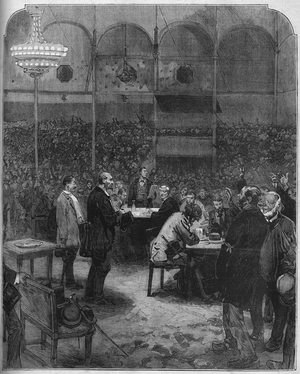 Greve des cochers de charres de Paris in 1878: election of delegates to the company of Petites Cars (Petite-Cars) in the Fernando circus. Engraving in “” Le Monde Illustré”” n°1116 of 17 August 1878.