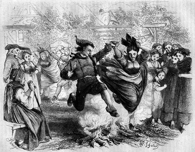 The Fire of St John (custom from Alsace, France), 1864 (engraving)