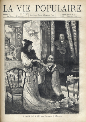 An old man surprises a gallant scene, 1890 (engraving)
