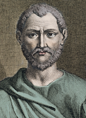 Portrait of Publius Terentius Amer (195/185-159 BC) playwright of the Roman Republic (Engraving)