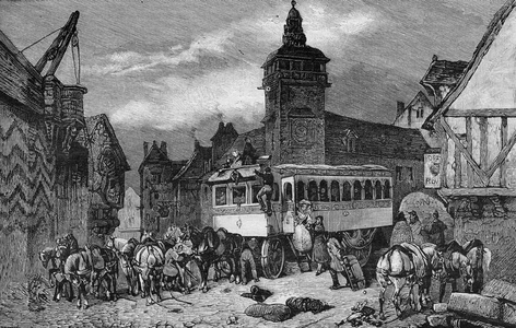 Les Omnibus de Paris in the 19th century: the car has 60 seats - engraving from 1892