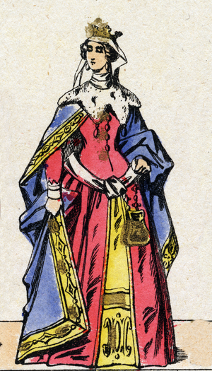 Capetian dynasty : Portrait of Jeanne Ière de Navarre (1271-1305), Queen of France, wife of Philippe IV de France, known as Philippe le Bel (1268-1314), late 19th century (print)