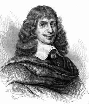 Portrait of Jean Francois Sarasin (Sarrazin, Sarazin) (1614 -1654), French writer. Engraving from 1870.