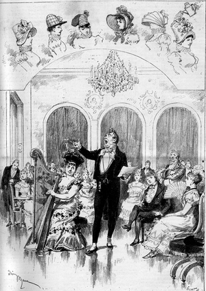 Performance of an opera: “” Janot”” on a music by Charles Lecocq (1832-1918) and a libretto by Ludovic Halevy (1834-1908) and Henri (Henry) Meilhac (1831-1897) with Marie Desclauzas (1840-1912) (Alexina), Alfred Jolly (18.. -1891) (Chateauminet), Jeane Granier (1852-1939) (Janot) and Mily Meyer (1862-1927) (Suzon). Paris, Theatre de la Renaissance, 1881. Engraving by Adrien Marie In “” The Illustrous World”” n°1246 of February 12, 1881.