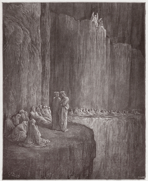 The Divine Comedy (La Divina Commedia, La Divine Comedie), Purgatorio, Canto 13: Sapia cleanses his guilty life - by Dante Alighieri (1265-1321) - Illustration by Gustave Dore (1832-1883), 1885