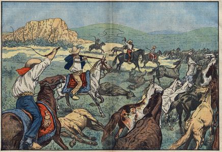 Mexican farmers are shooting wild horses to avoid the food crunch in their country. El Paso Plains, Mexico. In "Le Pelerin" October 6, 1929
