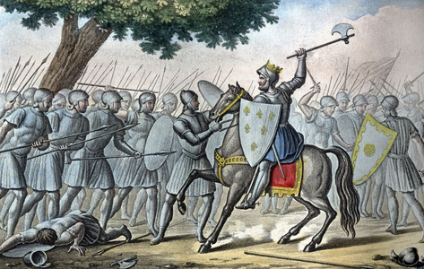 Louis VI, known as “the Gros", in the battle of Brenneville, attempts to remove Normandy from King Henry I in 1119, 1825 (engraving)