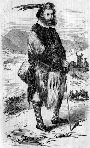 Portrait of Roualeyn George Gordon Cumming (1820-1866), Scottish traveler and lion hunter. Engraving by Linton in “” The Illustrous World”” n°56 of 8 May 1858.