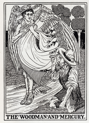 The Woodman and Mercury -“A Hundred Fables of La Fontaine” , 1899 (engraving)