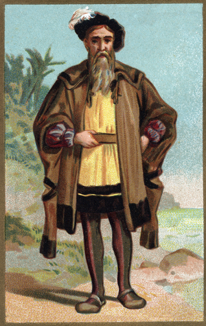 Portrait of Christopher Columbus (Cristoforo Colombo) Chromolithography of the end of the 19th century.