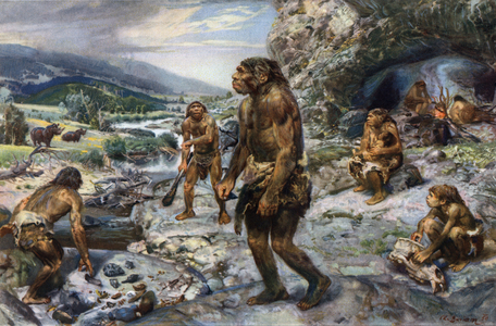 The Neanderthal or Neandertal - Man of Neandertal - in “” Prehistoric Men”  (drawing)