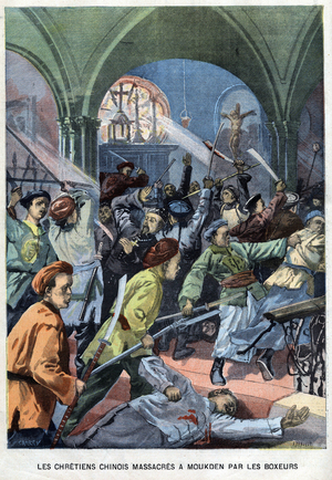 Boxer revolt in 1900: Chinese Christians massacres in Mukden by boxers.- in "Le Petit Parisien", 1900