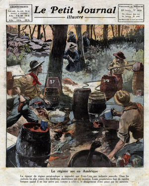 Dry regime in America: clandestine distilleries stop by US authorities during prohibition in the United States, 1922 (print)
