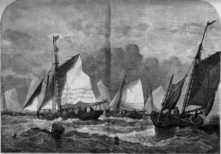 Oyster fishermen in Whitstable Bay, England, 1859. Engraving in “” Le Monde Illustré”” n°92 of 15 January 1859.