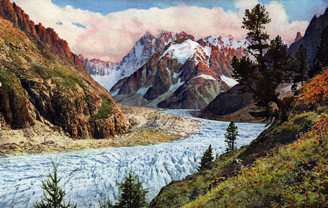 La mer de glace, Chamonix, Haute-Savoie, Rhone-Alpes, France. Around 1930.
