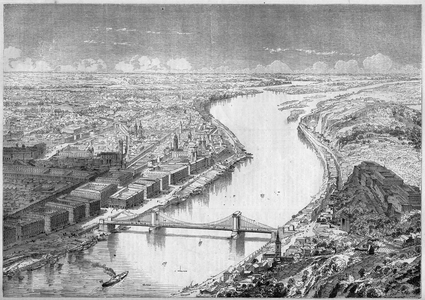 Views of the city of Pesth (Pest), capital of Hungary, in 1861, and of the Szechenyi Bridge, or Chaines Bridge, built between 1840 and 1849. Engraving in “” Le Monde Illustré”” n°229 of 31 August 1861.