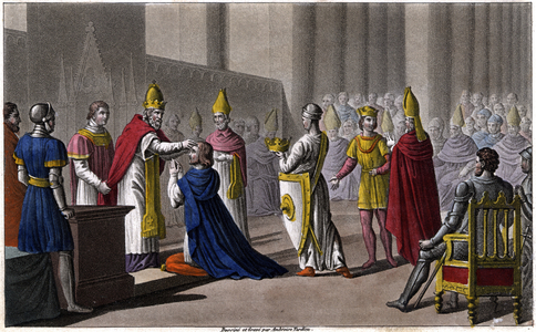 Louis II was consecrated a second time at the Council of Troyes by John VIII in 879, 1825 (engraving)