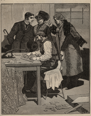 Marquetry: marquetry has the work. Engraving from 1885 in “” Les arts et metiers illustres”” by Adolphe BITARD.