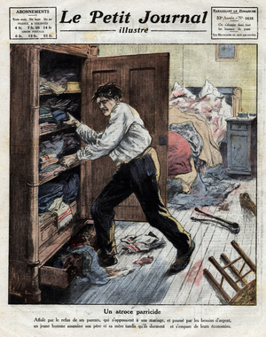 An atrocious parricide: a young man murders his father and mother in their sleep and grabs their savings, 1922 (print)