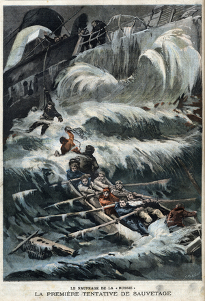 The first rescue attempt following the sinking of the ship “” Russia”” whose passengers will be saved by the train in 4 days. Engraving in “” Le Petit Parisien”” on 27/01/1901.