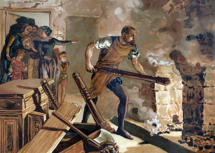 Bernard Palissy (1510-1589), ceramist, French working on the fusion of his enamels.