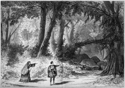 Representation of a ballet: Scenography of Act I, Scene 2 of “The Papillon” by Jacques Offenbach (1819-1880). Decor by Desplechin. Paris, Theatre Imperial de l'Opera, 1860. Engraving in “” Le Monde Illustré”” n°190 of 1 December 1860.