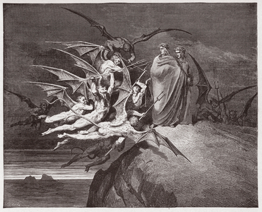 The Divine Comedy, Inferno, Canto 21: The demons threaten Virgil - by Dante Alighieri, 1885