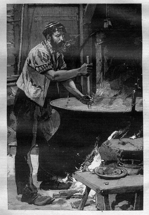 La fabrication du fromage de Gruyere - Engraving In “La Science francaise””, 1891 - The making of Gruyere cheese - Engraving from “” La Science francaise””, 1891