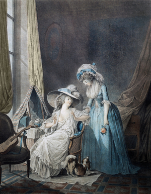 The Difficult Confession - By Janinet, 1787 - "L'admission difficile": une servant hearing his mistress - Prints by Jean Francois Janinet, 1787