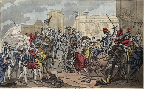 Entry of Henri IV in Paris The King's conversion to Catholicism brought the last blow to the League, 1825 (engraving)