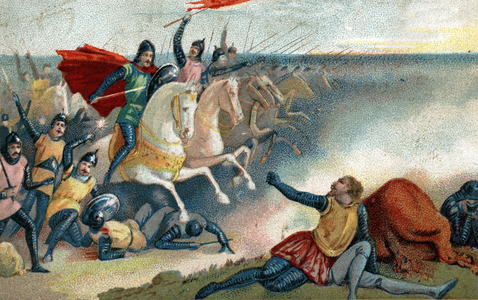 The Battle of Hastings on 14/10/1066 between the Saxons of Harold II and the Norman Armee (William I the Conquerant). Chromolithography of the late 19th century.