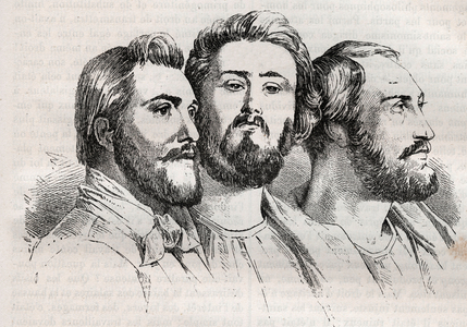 Image of Four of the fathers of Communism: Karl Marx, Fredrich Engels,