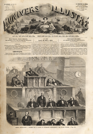 Legislative body - session of 14 March 1861 - Pierre Jules Baroche (1802-1870) answering to Jules Favre (1809-1880) - the Illustrous Universe of 1861