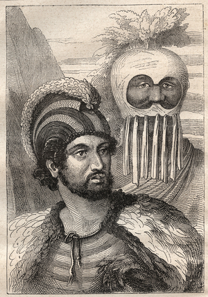 Second voyage (1772-1775) by Captain James Cook (1728-1779): types of the Sandwich Islands (Cook Island, South Sandwich Islands) - illustration taken from “The Great Mariners of the 18th century””, 1879 - 1 of the 3 volumes of the “Histoire generale des grands voyages et des grands voyageurs” by Jules Verne