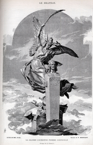 The glory crown Pierre Corneille - drawing by Merwart for “” the flag - illustrious monitor of the League of Patriots”” - 1884