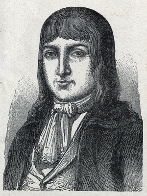 Portrait of Amateur Jerome Le Bras des Forges, knight of Boishardy (Bois hardy or Bois-Hardy), Chef chouan of the French revolution (1762-1795) Engraving of 1889. Private collection.