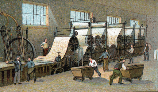 Paper production in the 19th century in France. Chromolithography of the end of the 19th century