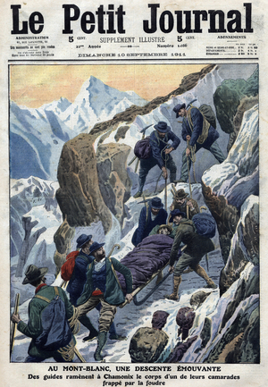 At Mont Blanc, a thrilling descent Guides bring back to Chamonix the body of one of their comrades struck by lightning  on 10/09/1911