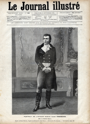 Portrait of Leon Marais (1853-1891) in “Thermidor”” by Victorian Sardou in the role of Martial Hugon - Drawing by Henri Meyer, Engraving by Navellier in “The Illustrous Diary”” of 1891
