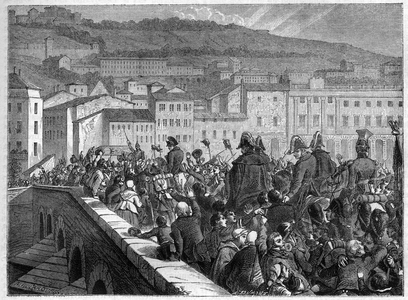 Les Cent Jours: the triumphal entrance of Napoleon to Lyon on 10 March 1815 - in “Histoire de l'empire suite à l'histoire du consulate” by Adolphe Thiers - 1879 - private collection