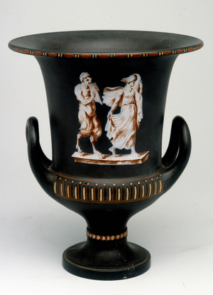Wedgwood vase depicting a young girl and a black ceramic satyre painted “” with the encaustic”””. England, around 1775 - 1790. Office of Medals, BN in Paris.