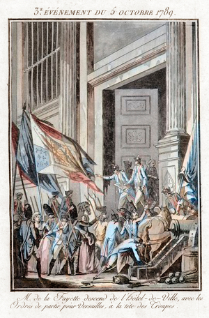 French Revolution - La Fayette leaving the Paris City Hall to go to Versailles, October 5, 1789 (engraving)
