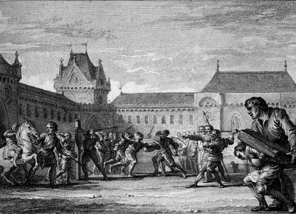 Institution of pages: establishment of training in the physical and domestic tasks of the page metier. Carolingian period, 8th-9th century, 18th century (engraving)