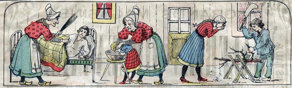 Illustration for the tale “” Le Pere et la Mere Fouetard””, Marcel-Vagne Imaging of the late 19th century.