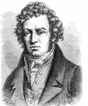 Portrait of André Marie Ampère (1775 - 1836), French physicist - in “” Album de la Science; illustrious scientists; Great discoveries””” 1896.