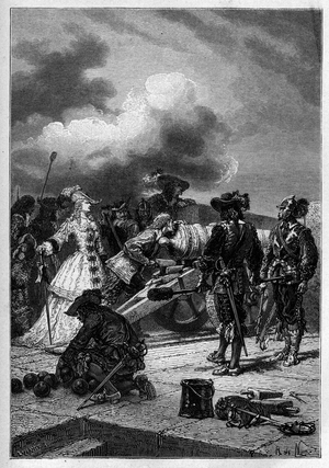 Fronde, July 4, 1652: The Grande Mademoiselle had the cannon fired from the bastille ramparts in Paris on the troops of the king of France Louis XIV, 1872-76 (engraving)