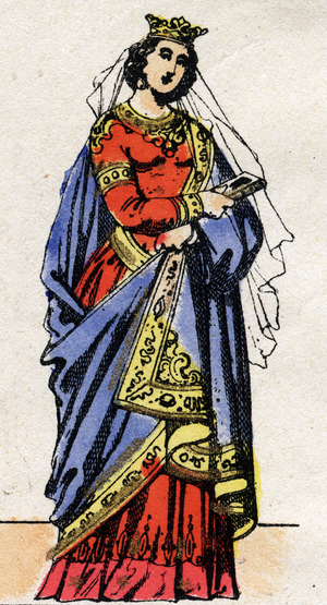 Carolingian Dynasty: Portrait of Richarde Souabe (841-v. 896) Queen of the Franks, wife of Charles III Le Gros (839-888), late 19th century (print)