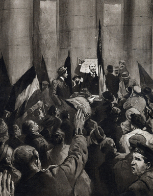 First World War: Minister Philipp Heinrich Scheideman officially announced the abdication of Emperor Wilhelm II, 1918 (print)